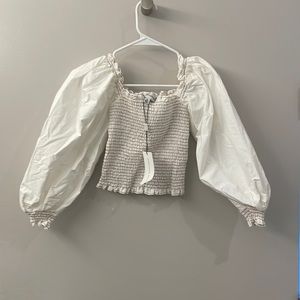 Something Navy Chambray Smocked Long Sleeve Top